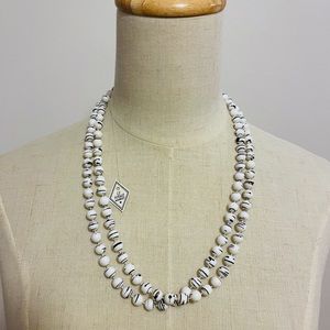 Long Vintage Black & White Beaded Necklace